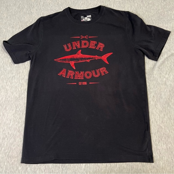 Under Armour Black and Red Short Sleeve Tee with Fish Graphic - Picture 1 of 4